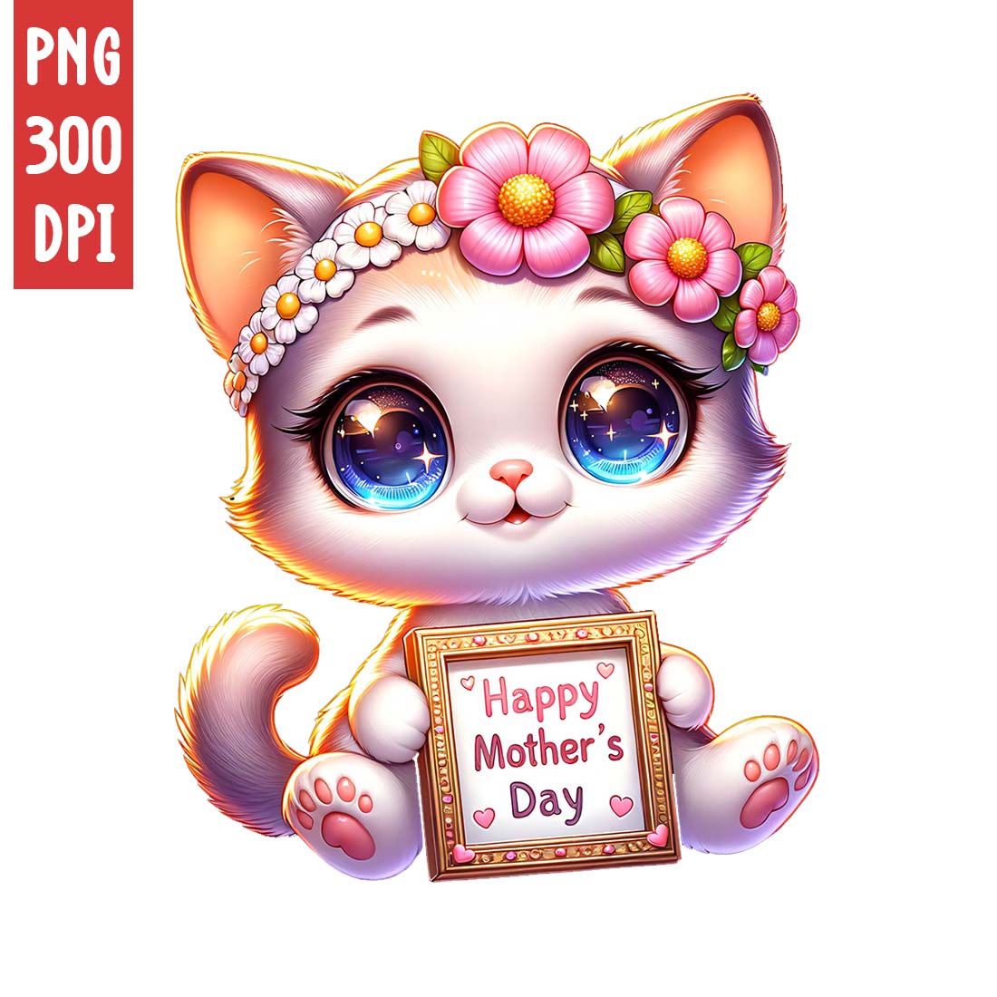 Mother's Day Animal Clipart | Cute Cat with frame clipart | PNG preview image.