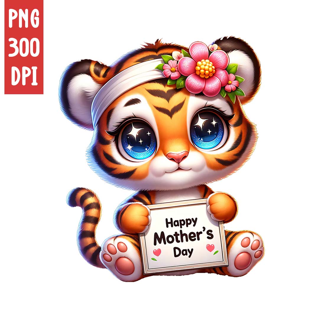 Mother's Day Animal Clipart | Cute Tiger with frame clipart | PNG preview image.