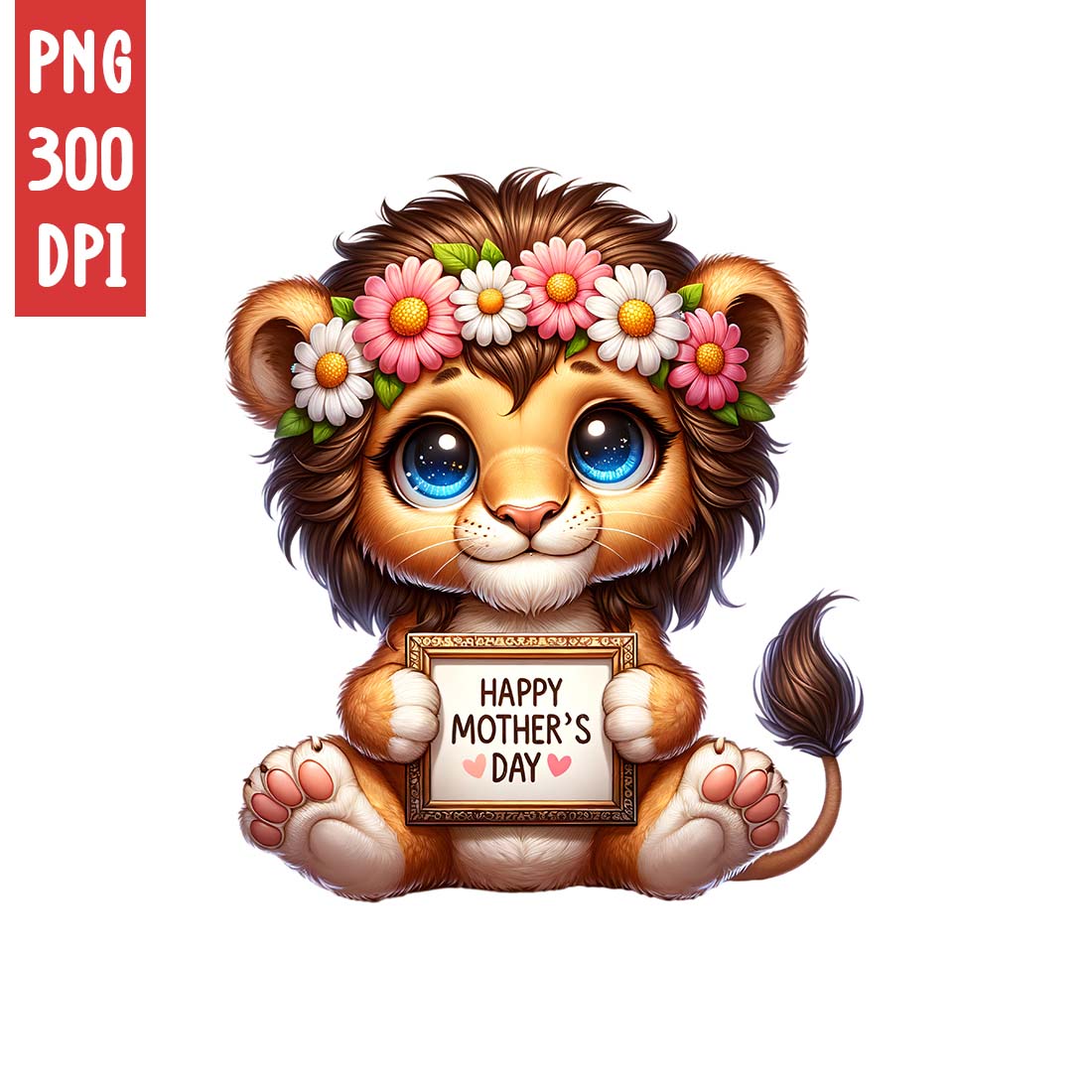 Mother's Day Animal Clipart | Cute Lion with frame clipart | PNG preview image.