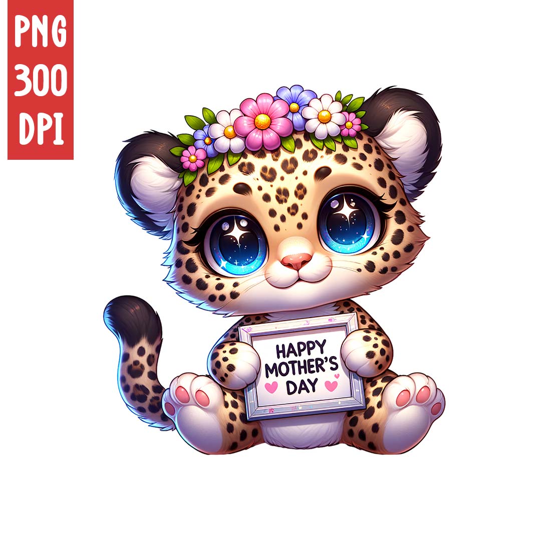 Mother's Day Animal Clipart | Cute Leopard with frame clipart | PNG preview image.