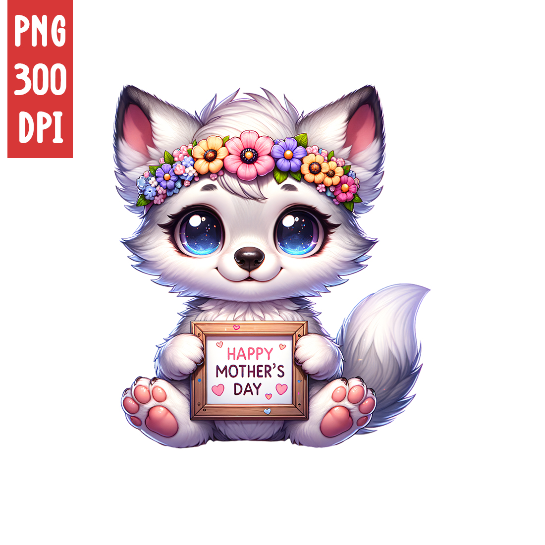 Mother's Day Animal Clipart | Cute Wolf with frame clipart | PNG preview image.