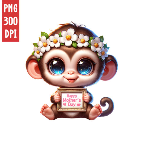 Mother's Day Animal Clipart | Cute Monkey with frame clipart | PNG cover image.