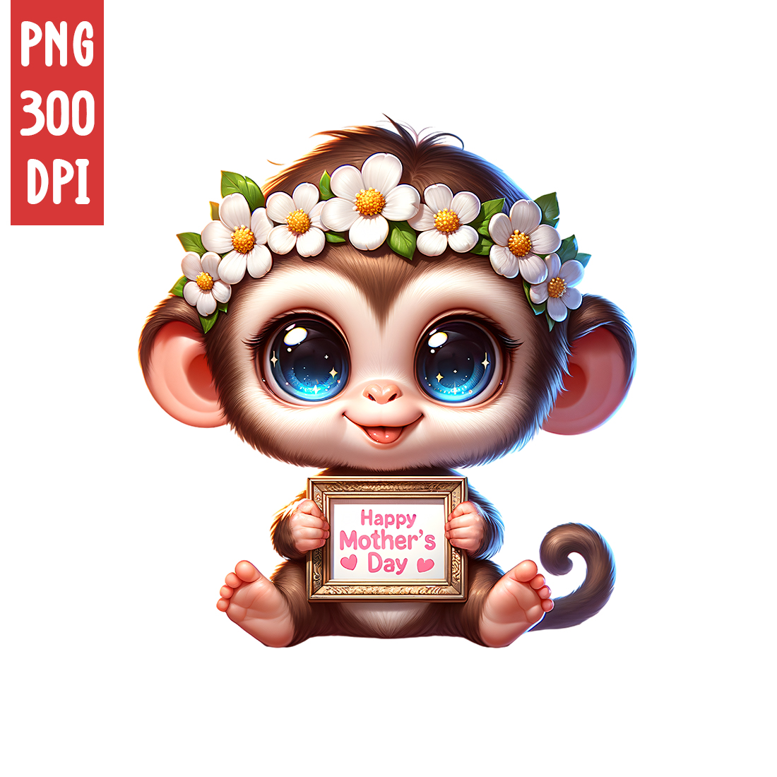 Mother's Day Animal Clipart | Cute Monkey with frame clipart | PNG preview image.