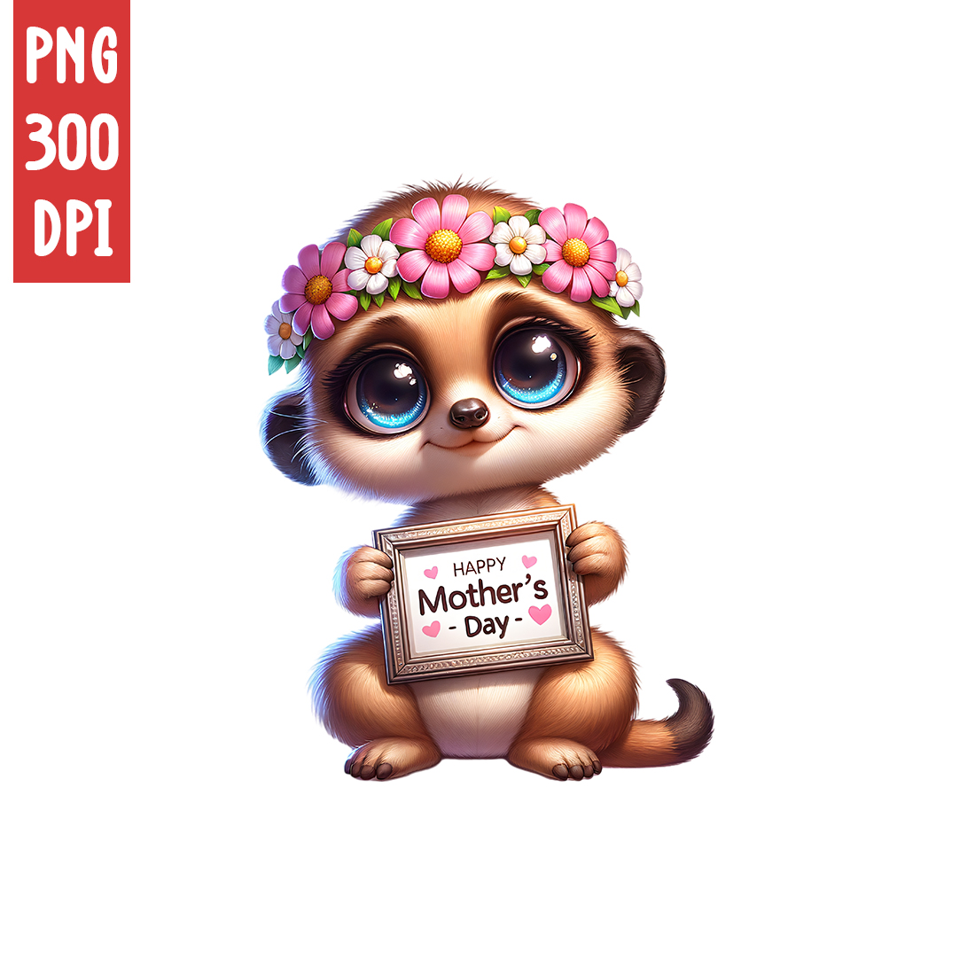 Mother's Day Animal Clipart | Cute Meerkat with frame clipart | PNG preview image.