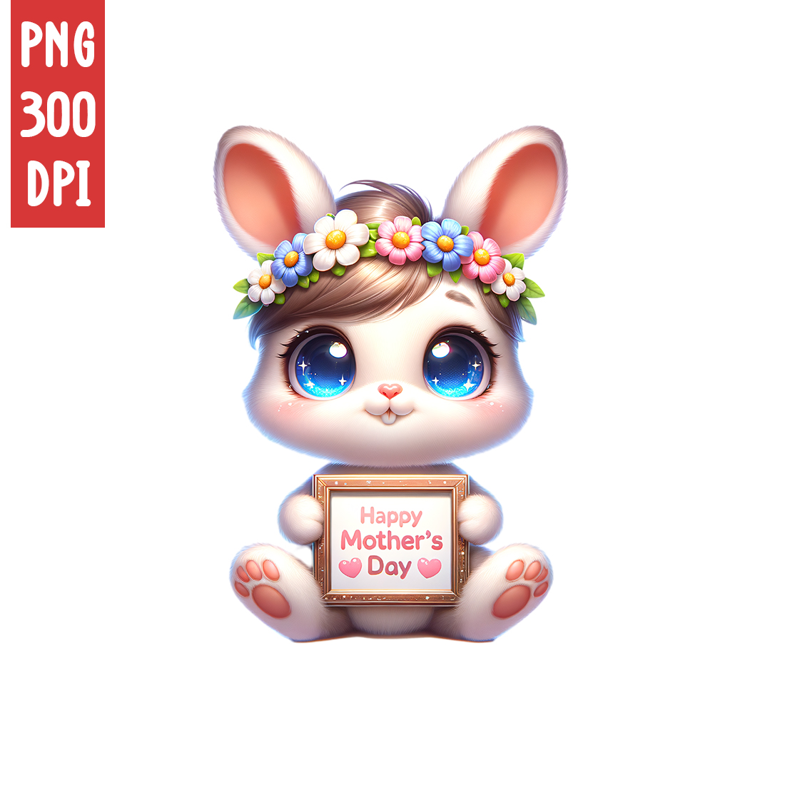 Mother's Day Animal Clipart | Cute Rabbit with frame clipart | PNG preview image.