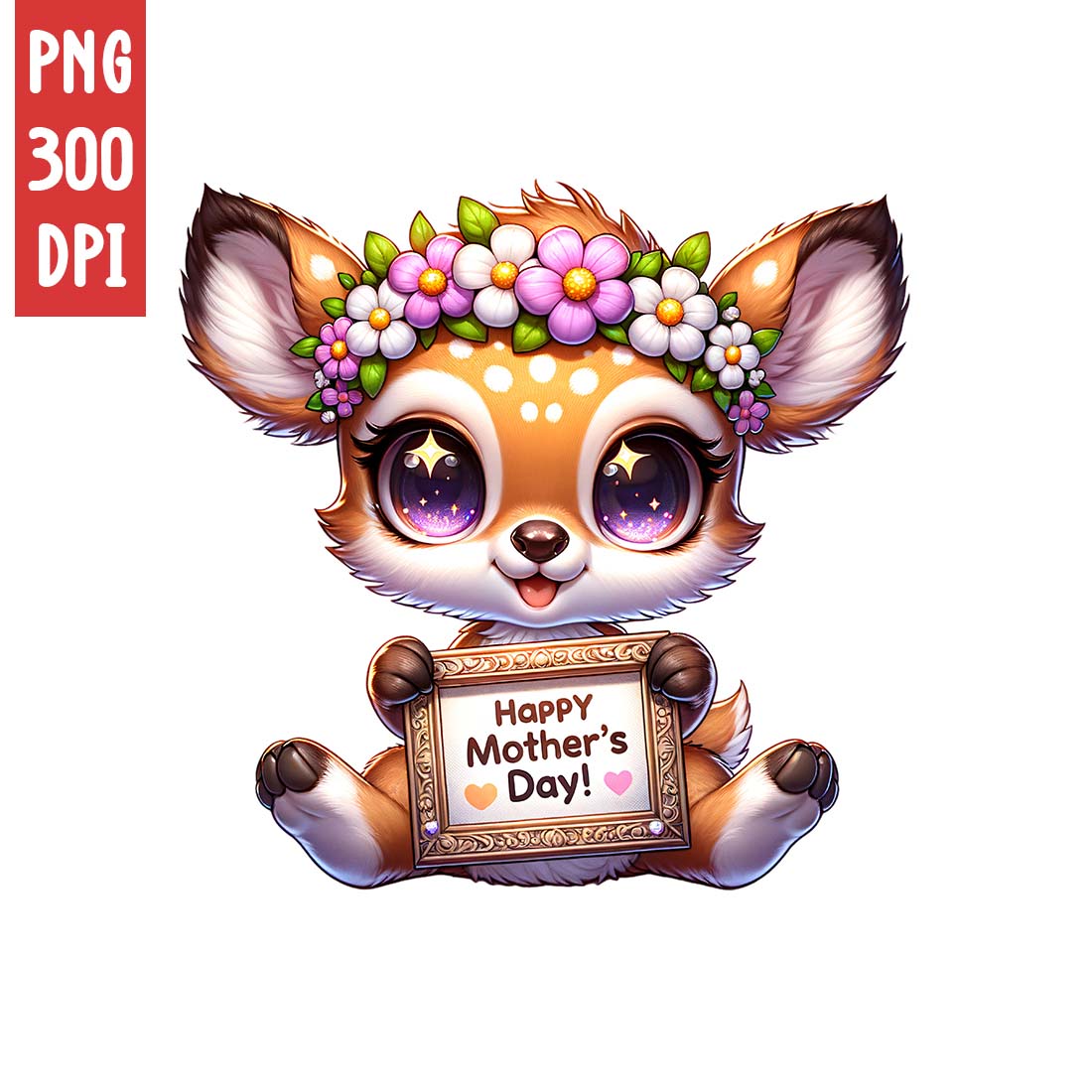 Mother's Day Animal Clipart | Cute Deer with frame clipart | PNG preview image.