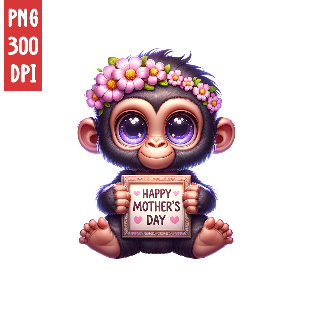 Mother's Day Animal Clipart | Cute Gorilla with frame clipart | PNG preview image.