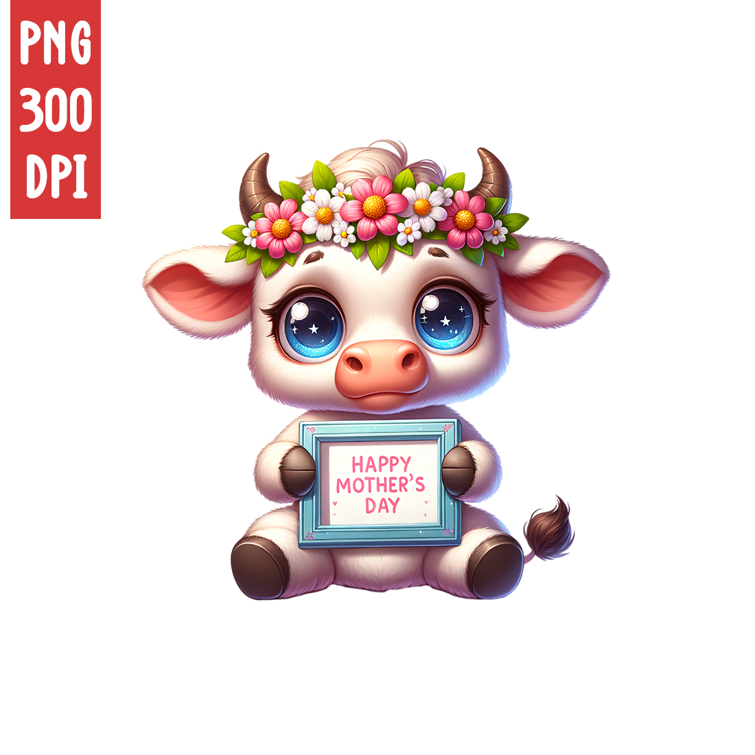 Mother's Day Animal Clipart | Cute Cow with frame clipart | PNG preview image.