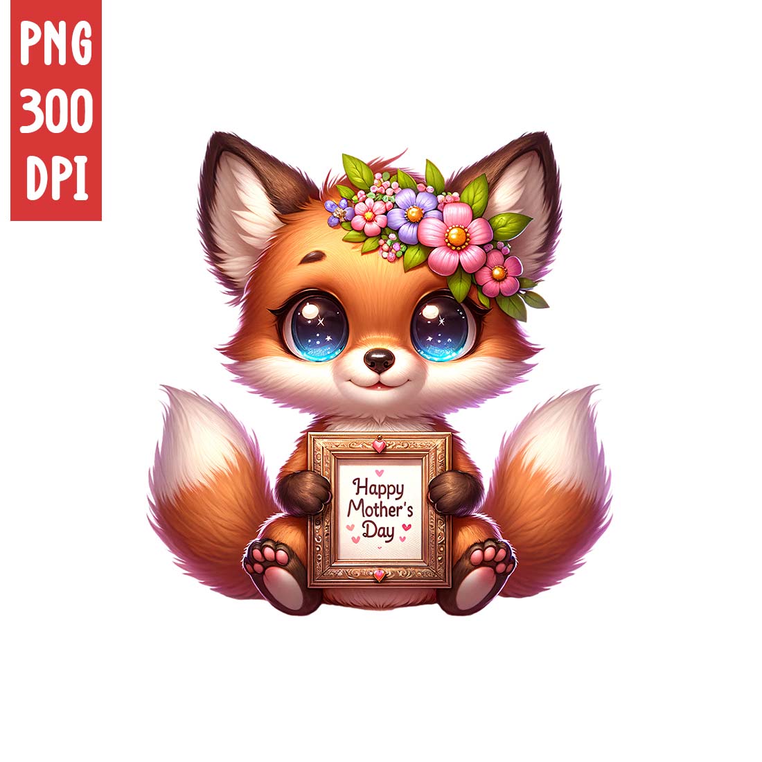 Mother's Day Animal Clipart | Cute Fox with frame clipart | PNG preview image.