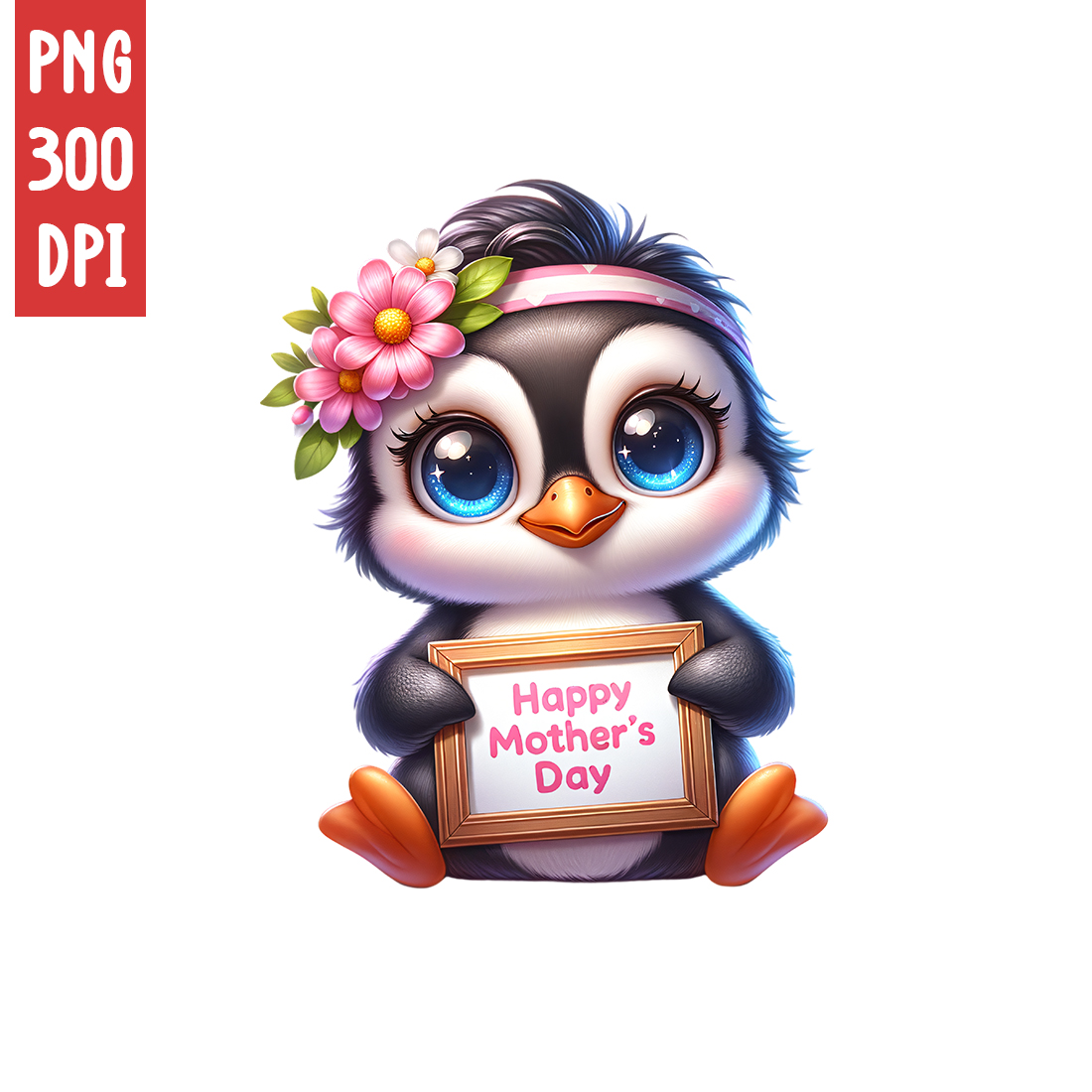 Mother's Day Animal Clipart | Cute Penguin with frame clipart | PNG preview image.