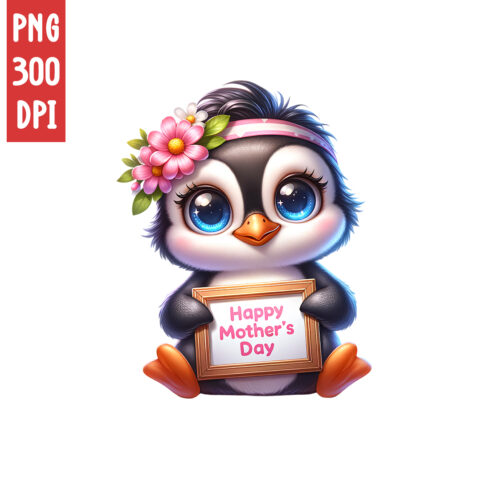 Mother's Day Animal Clipart | Cute Penguin with frame clipart | PNG cover image.