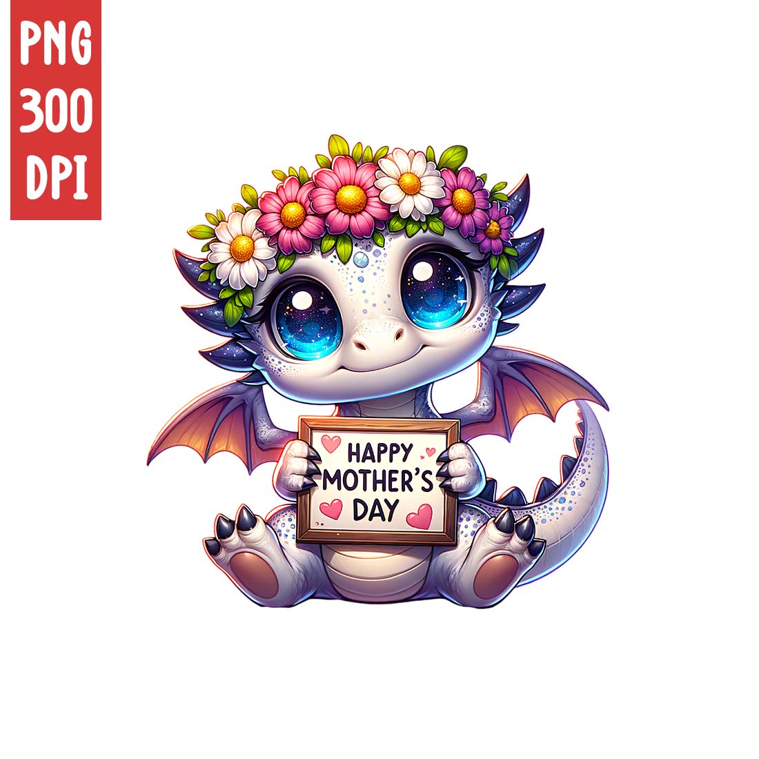 Mother's Day Animal Clipart | Cute Dragon with frame clipart | PNG preview image.