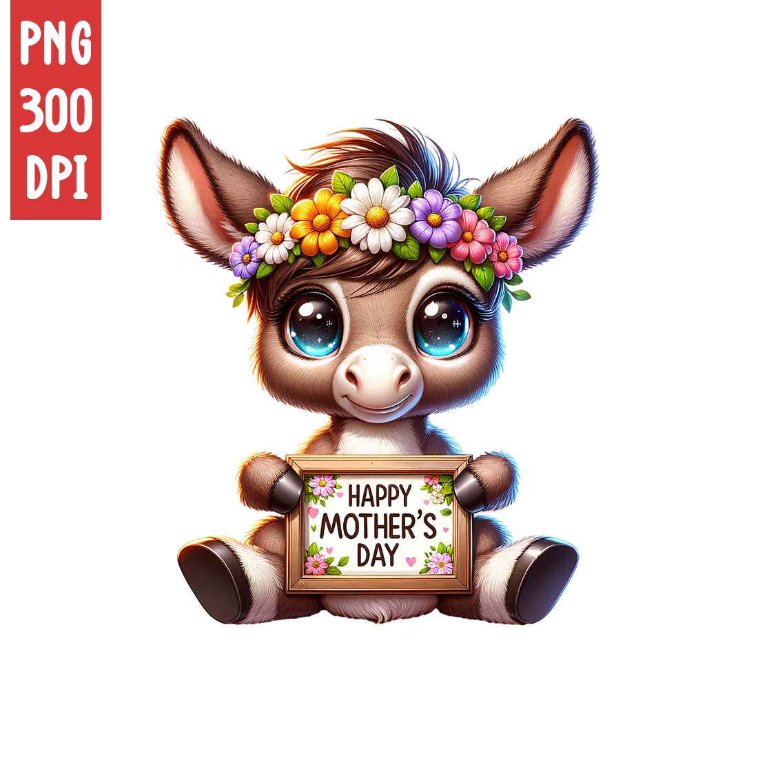 Mother's Day Animal Clipart | Cute Donkey with frame clipart | PNG preview image.