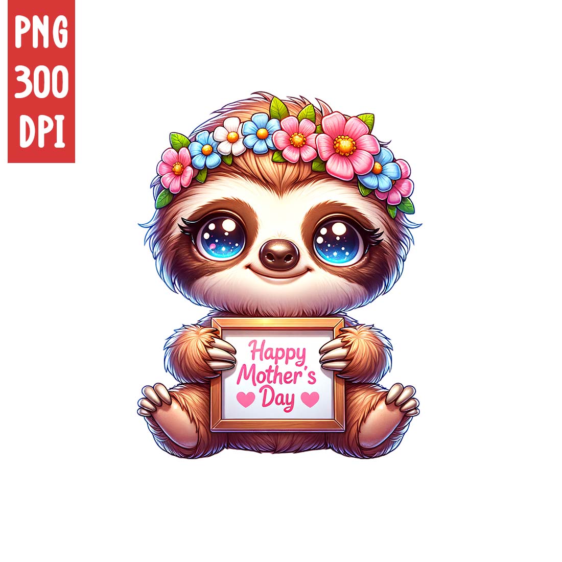 Mother's Day Animal Clipart | Cute Sloth with frame clipart | PNG preview image.