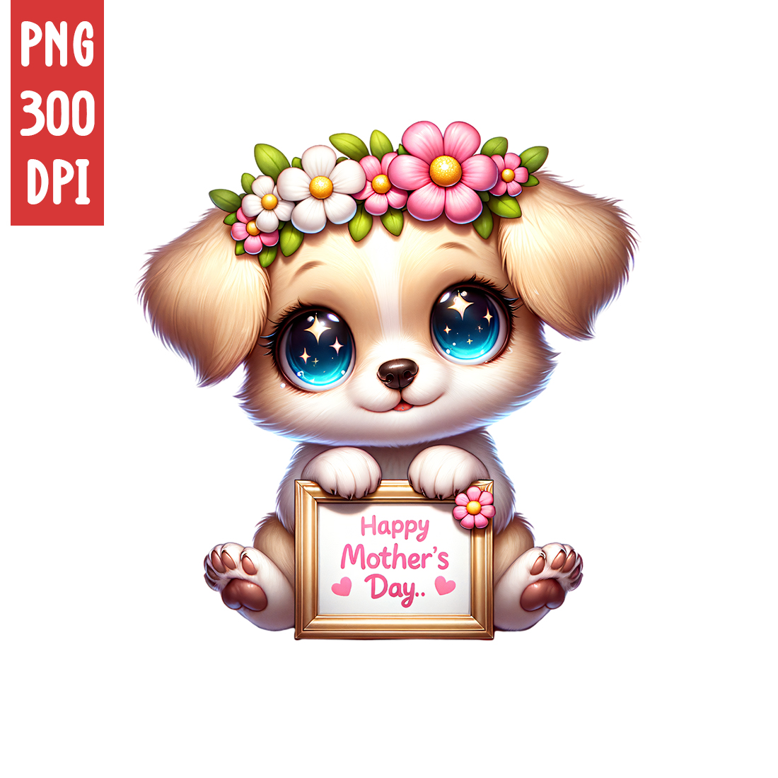 Mother's Day Animal Clipart | Cute Dog with frame clipart | PNG preview image.