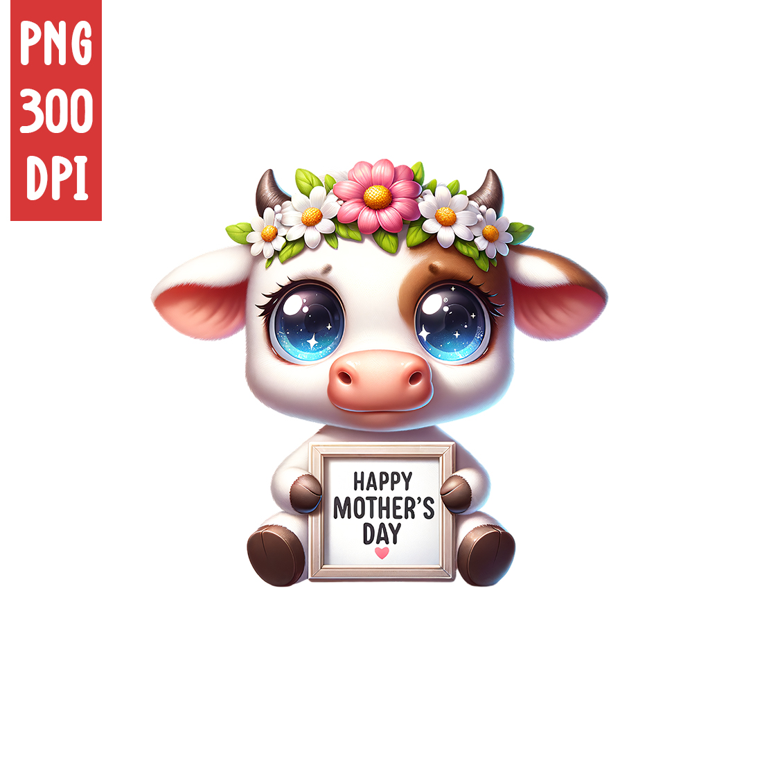 Mother's Day Animal Clipart | Cute Bull with frame clipart | PNG preview image.