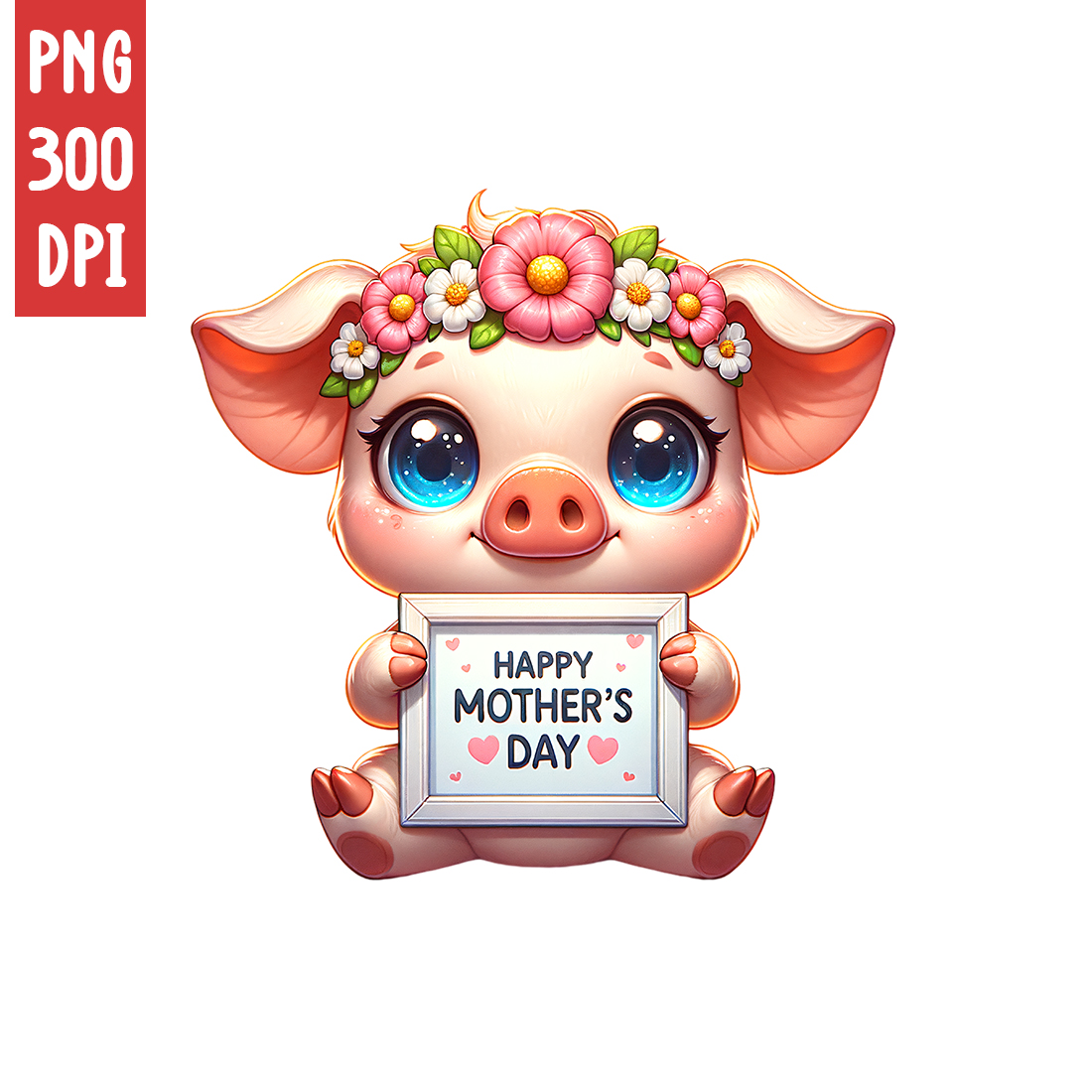Mother's Day Animal Clipart | Cute Pig with frame clipart | PNG preview image.
