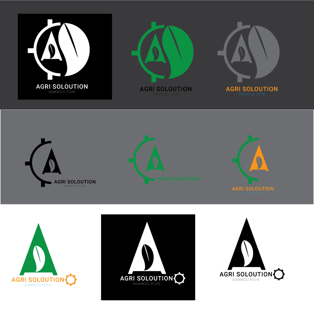 Three agriculture, Farming and agro tech logos cover image.