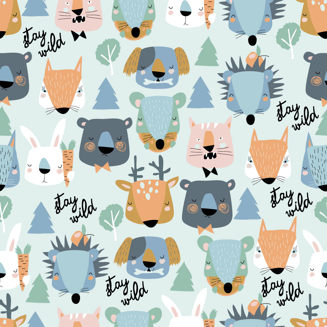 Seamless Pattern of Cute Animals Heads preview image.