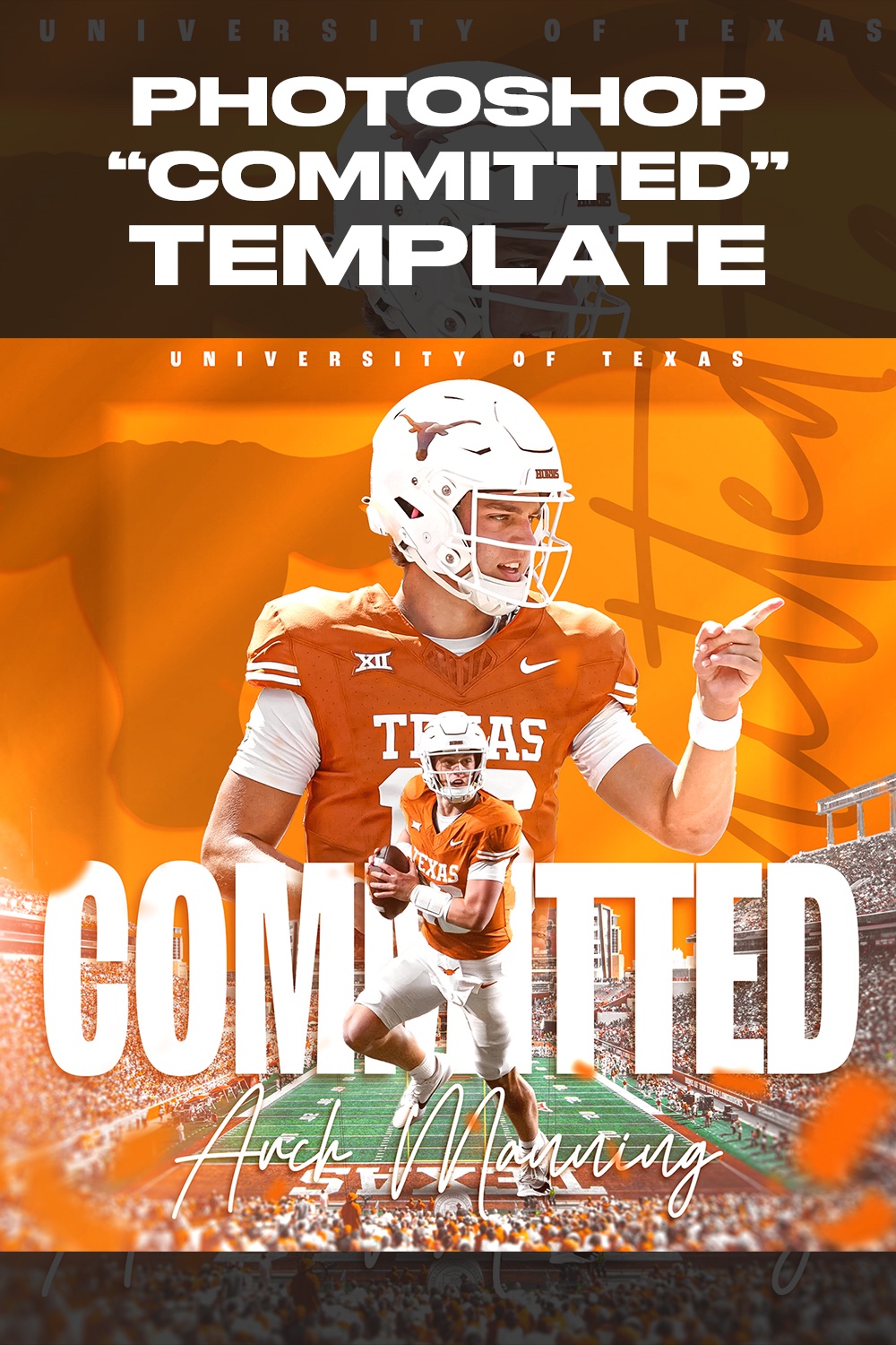 Football Photoshop Committed Graphic - Customizable Template pinterest preview image.