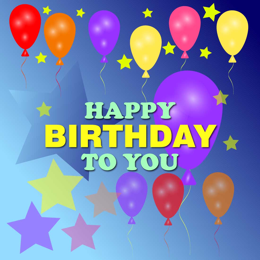 Happy Birthday Card Design with Balloons and Stars AI, PSD and EPS file and high quality JPG image in a zipped folder preview image.