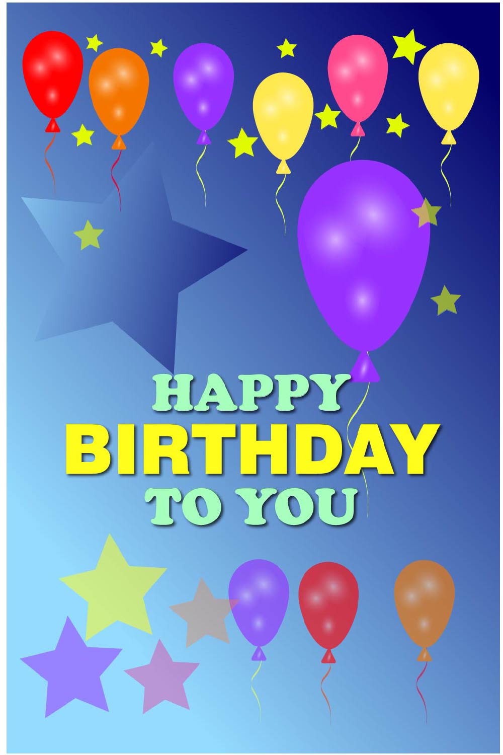 Happy Birthday Card Design with Balloons and Stars AI, PSD and EPS file and high quality JPG image in a zipped folder pinterest preview image.