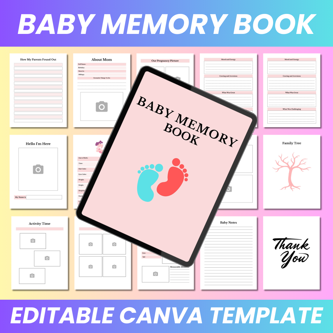 Baby Memory Book Canva Kdp Interior preview image.
