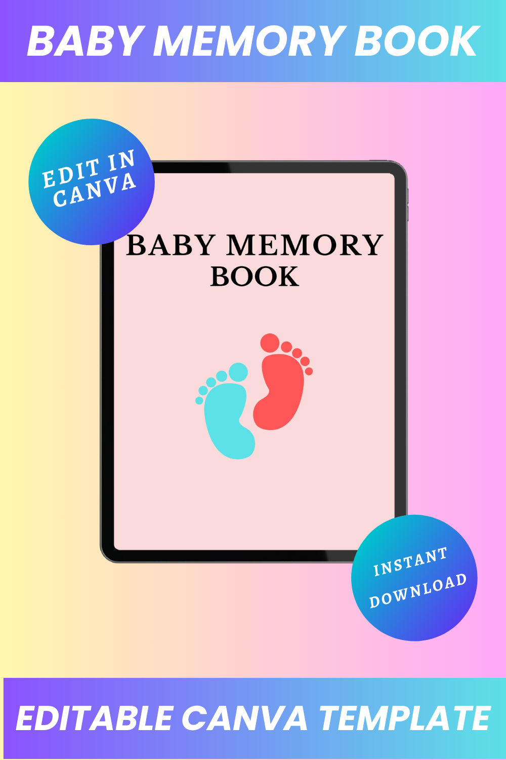 Baby Memory Book Canva Kdp Interior pinterest preview image.