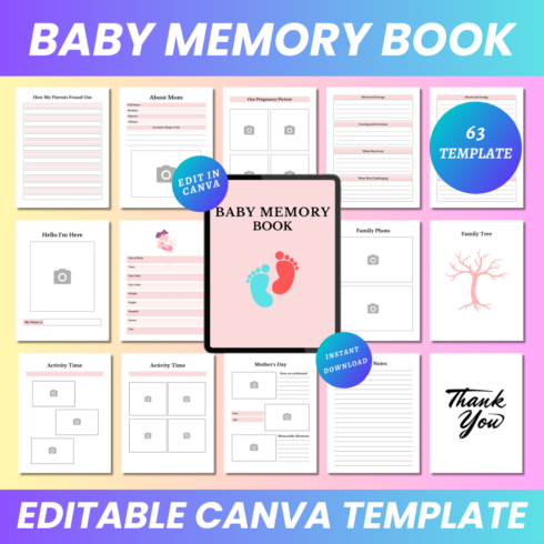 Baby Memory Book Canva Kdp Interior cover image.