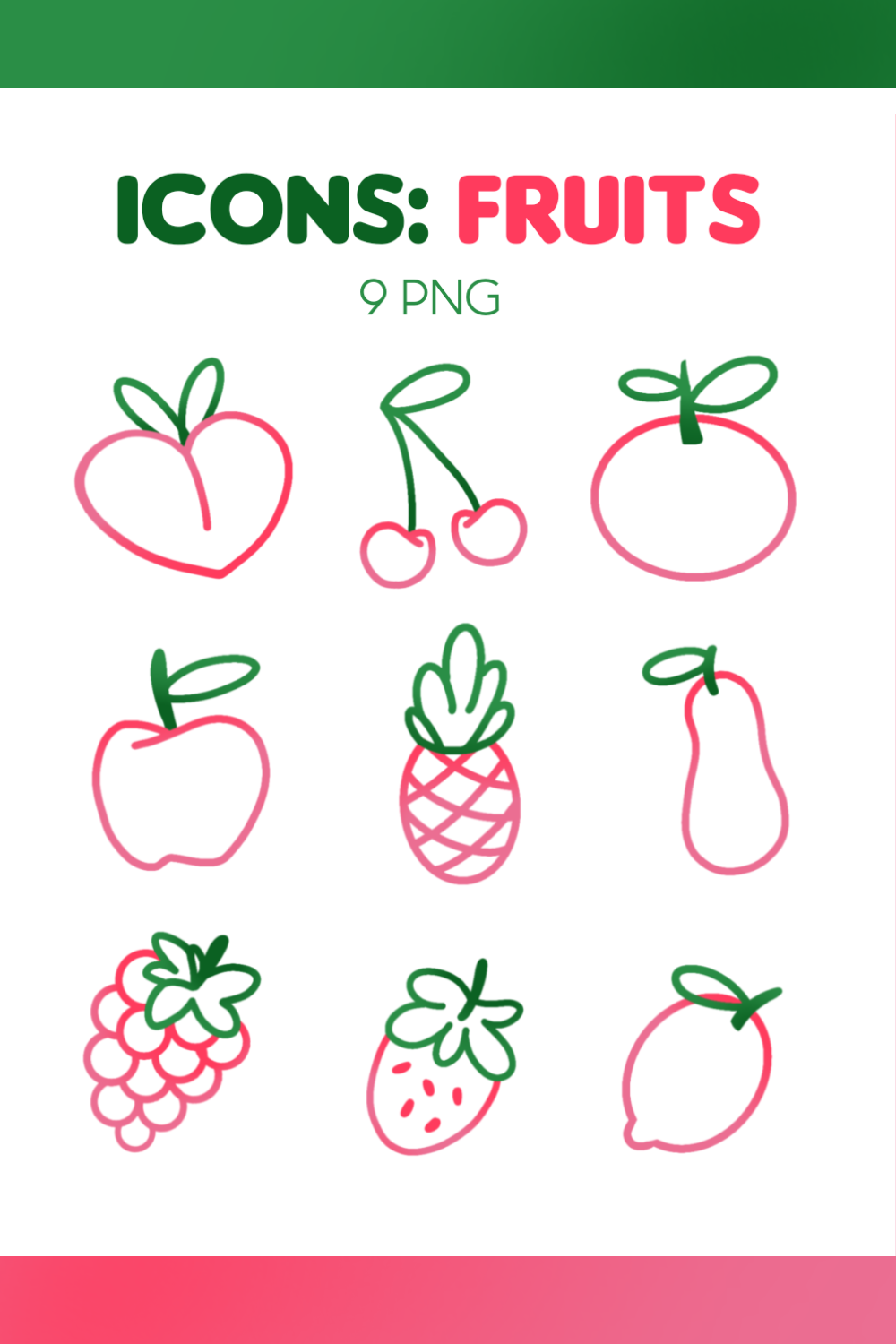 ICONS: FRUITS AND BERRIES (9 PNG) pinterest preview image.