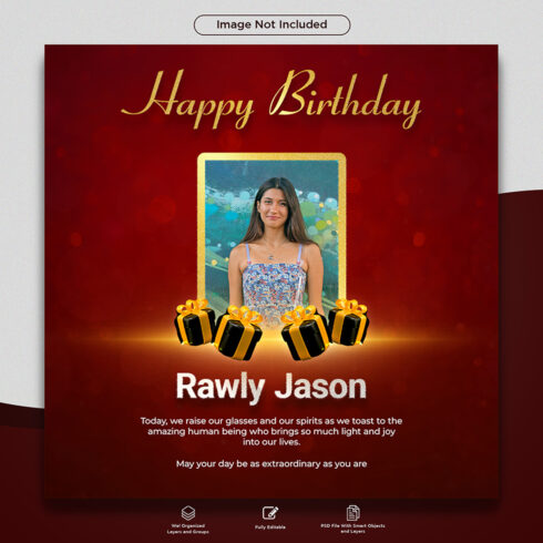 Happy Birthday Wish And Celebration Post Design PSD Template For Social Media cover image.
