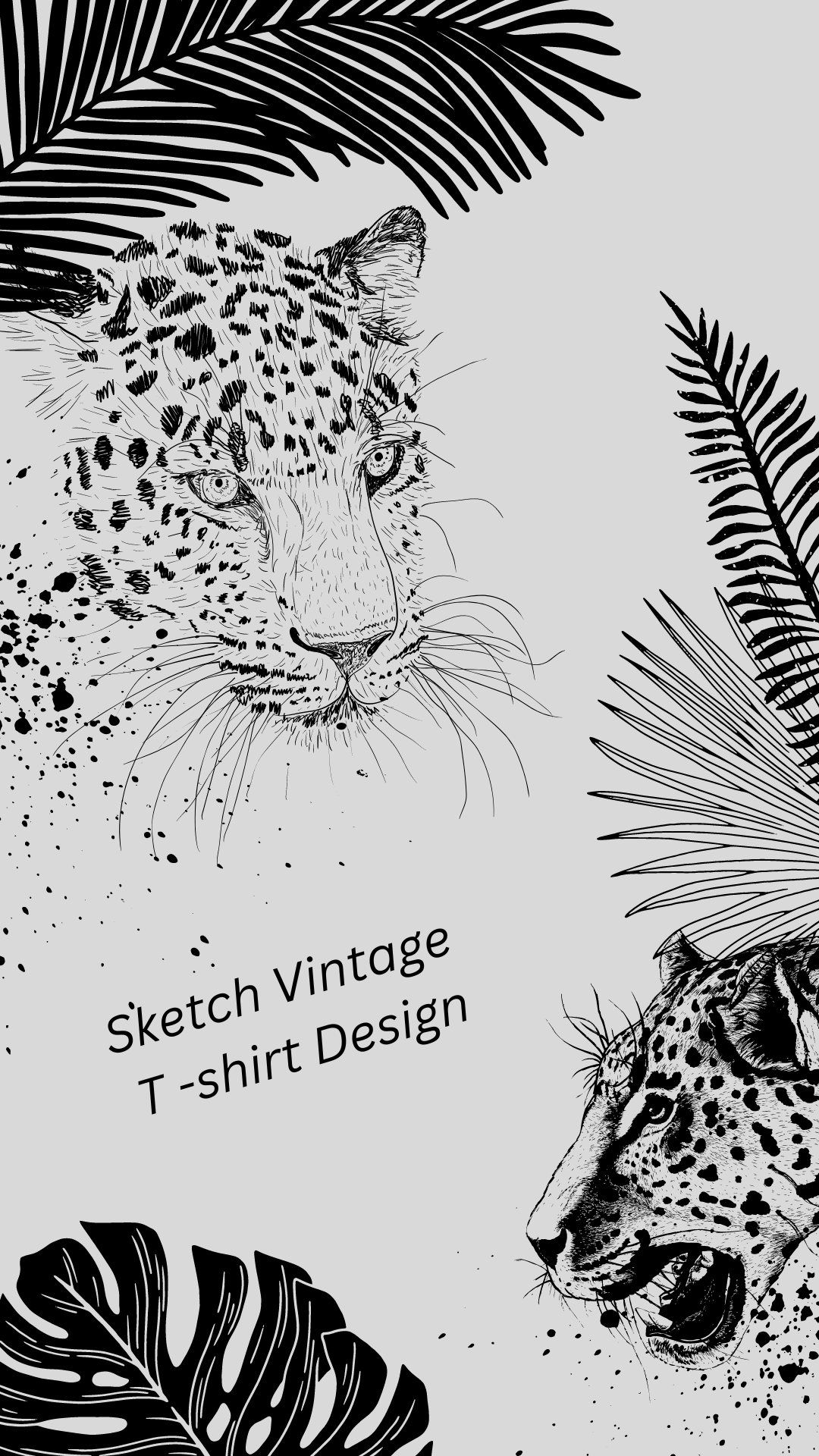 black sketch leopards and tropical leaves exotic phone wallpaper 229