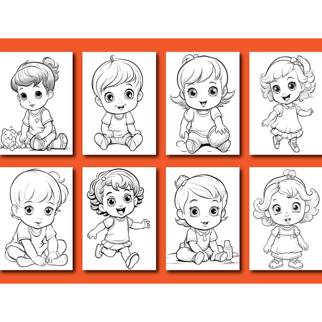 Cute Babies Coloring pages For Kids - MasterBundles