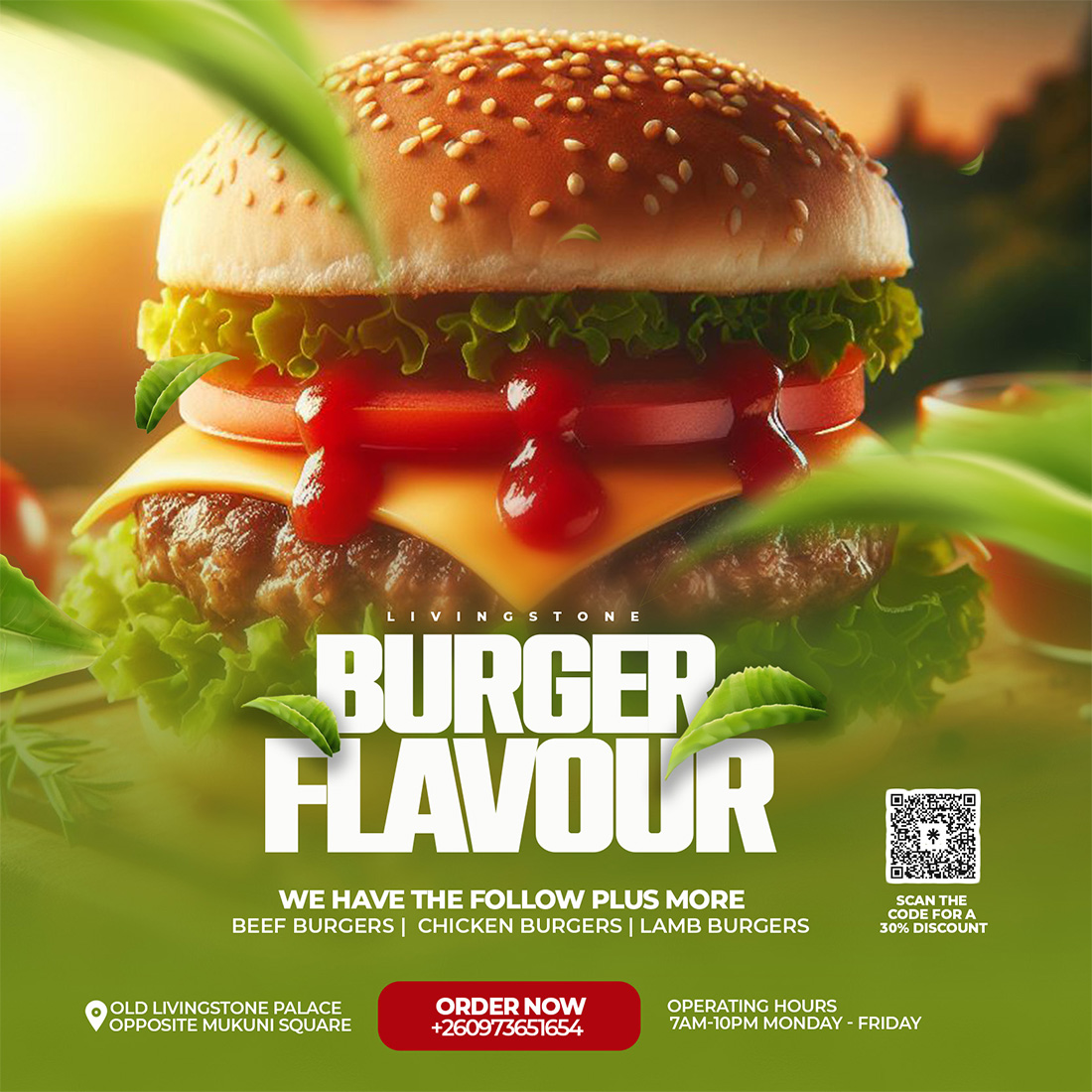 Burger Restaurant Flyer Template preview image.