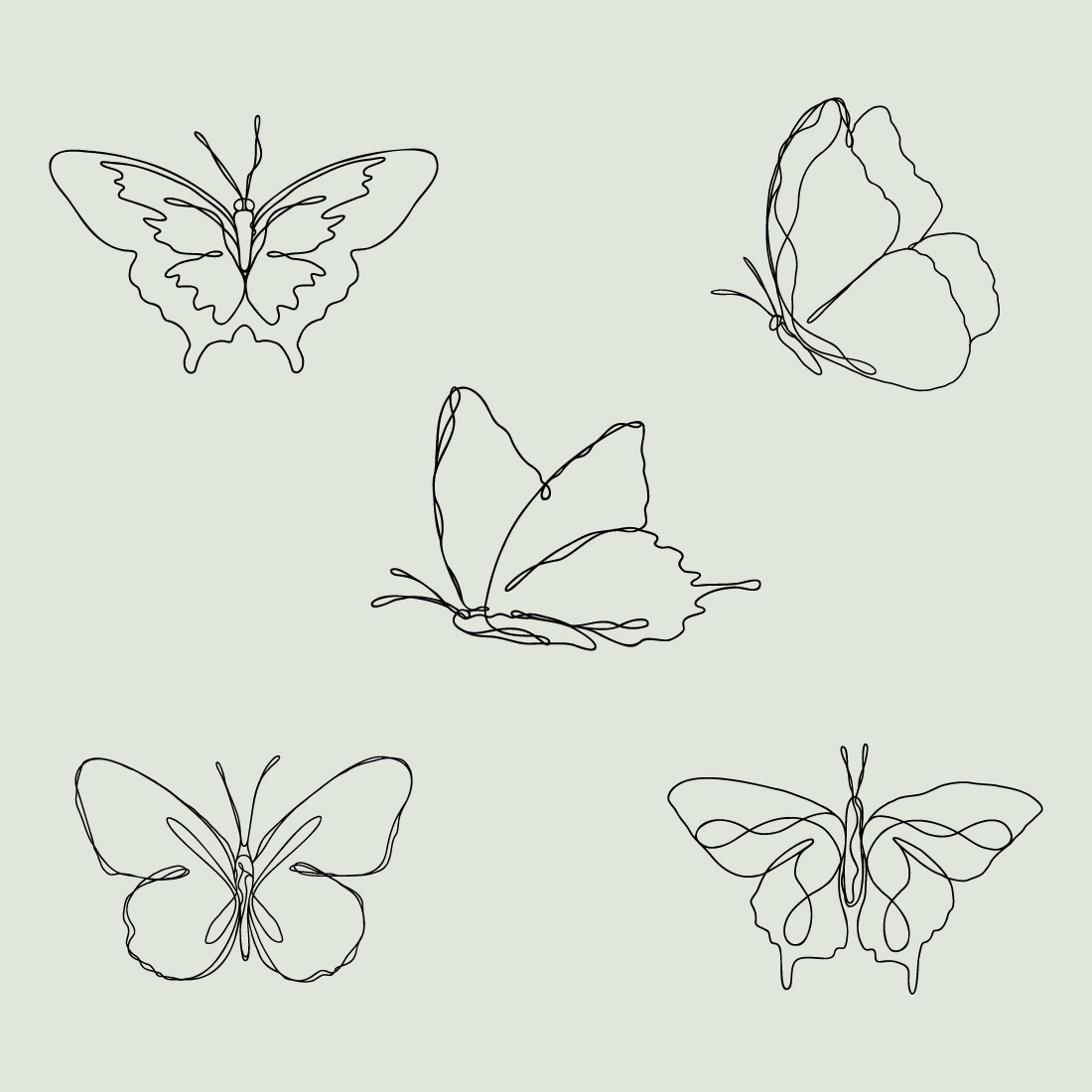 Butterfly Line Art Bundle | Continuous Line Fluttering Butterflies | One Line Drawing Of Elegant Wings | Spring Garden Pretty Insects preview image.