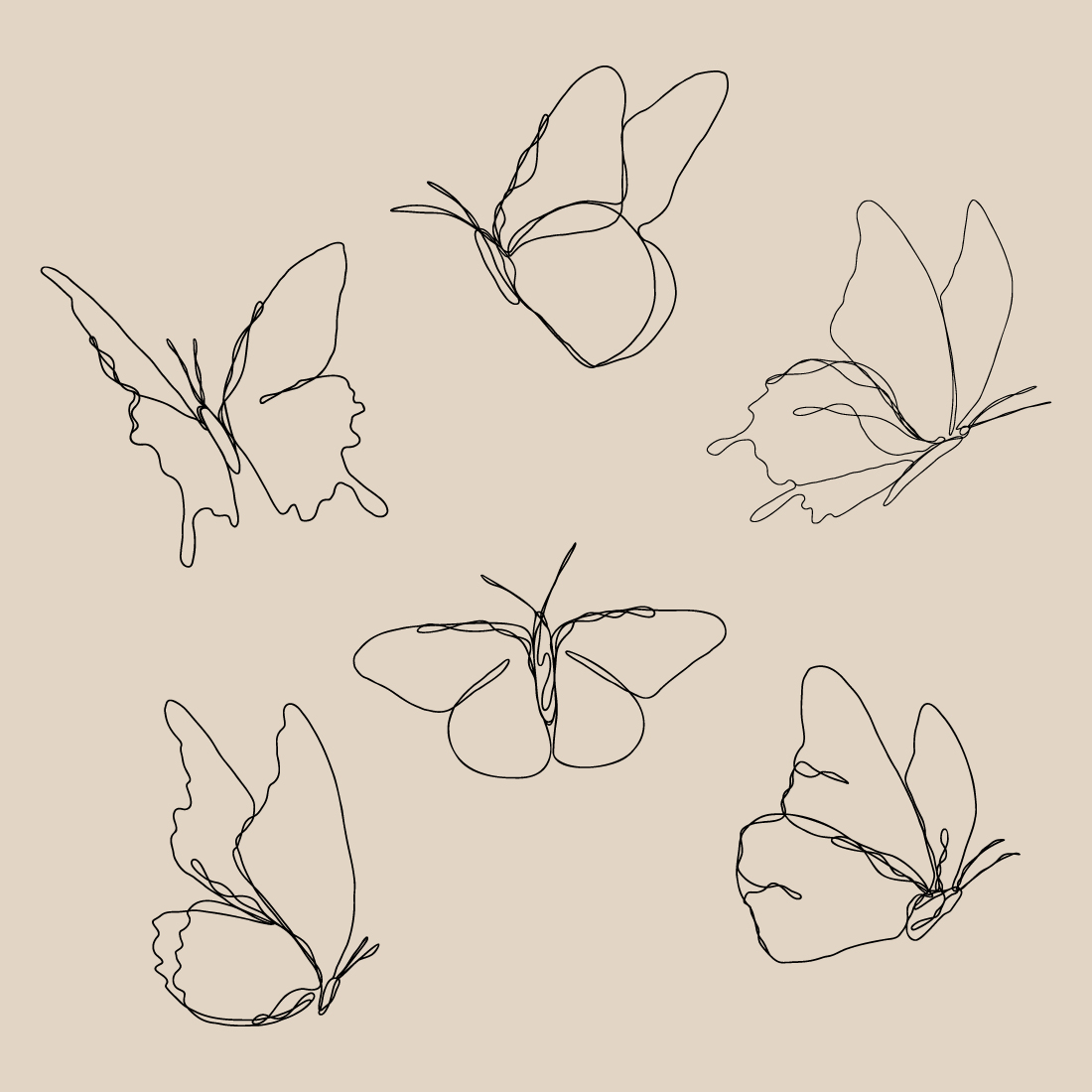 Butterfly Line Art Bundle | Continuous Line Fluttering Butterflies | One Line Drawing Of Elegant Wings | Spring Garden Pretty Insects preview image.