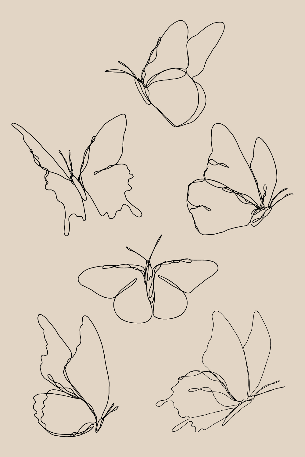 Butterfly Line Art Bundle | Continuous Line Fluttering Butterflies | One Line Drawing Of Elegant Wings | Spring Garden Pretty Insects pinterest preview image.