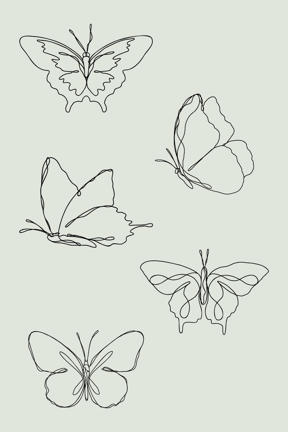 Butterfly Line Art Bundle | Continuous Line Fluttering Butterflies | One Line Drawing Of Elegant Wings | Spring Garden Pretty Insects pinterest preview image.