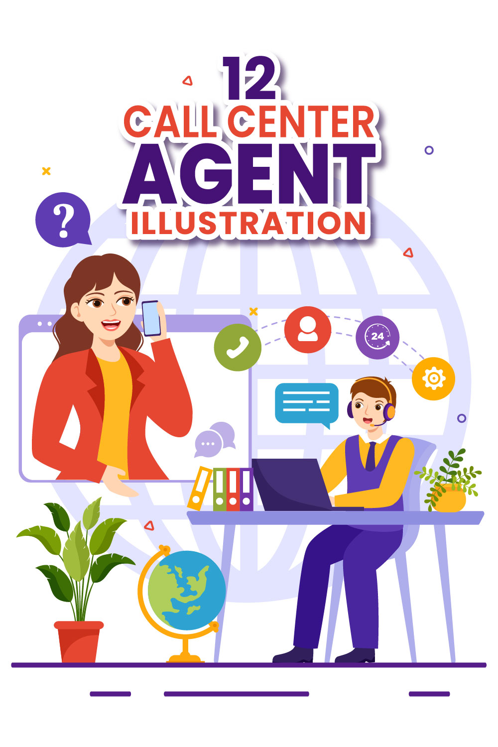 12 Call Center Agent Illustration pinterest preview image.