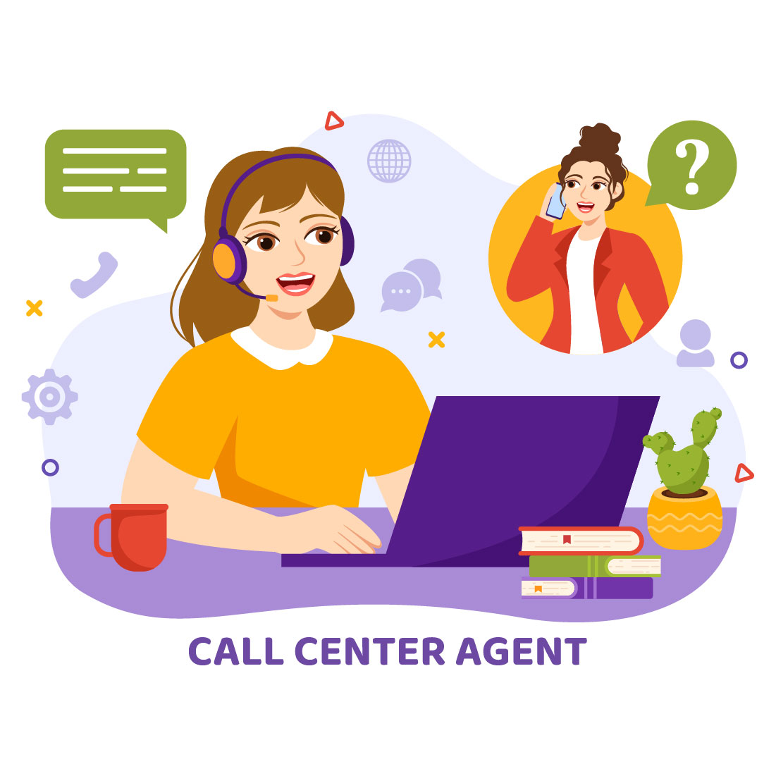 12 Call Center Agent Illustration preview image.