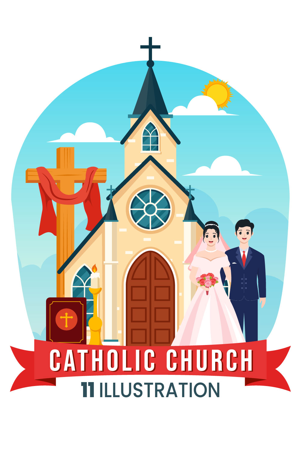 11 Cathedral Catholic Church Illustration pinterest preview image.
