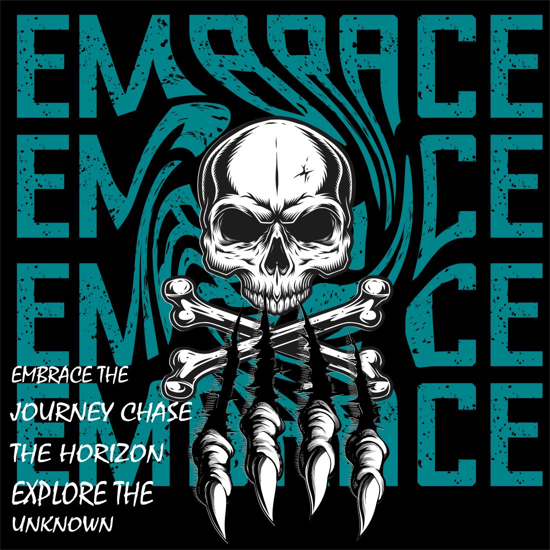 'Embrace The Journey Chase The Horizon Explore the Unknown' Typography T-shirt design preview image.