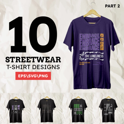 Streetwear T-Shirt Designs Vector Bundle cover image.