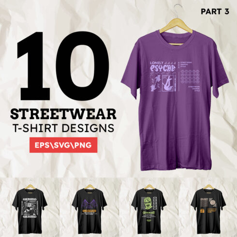 Streetwear T-Shirt Designs Vector Bundle cover image.