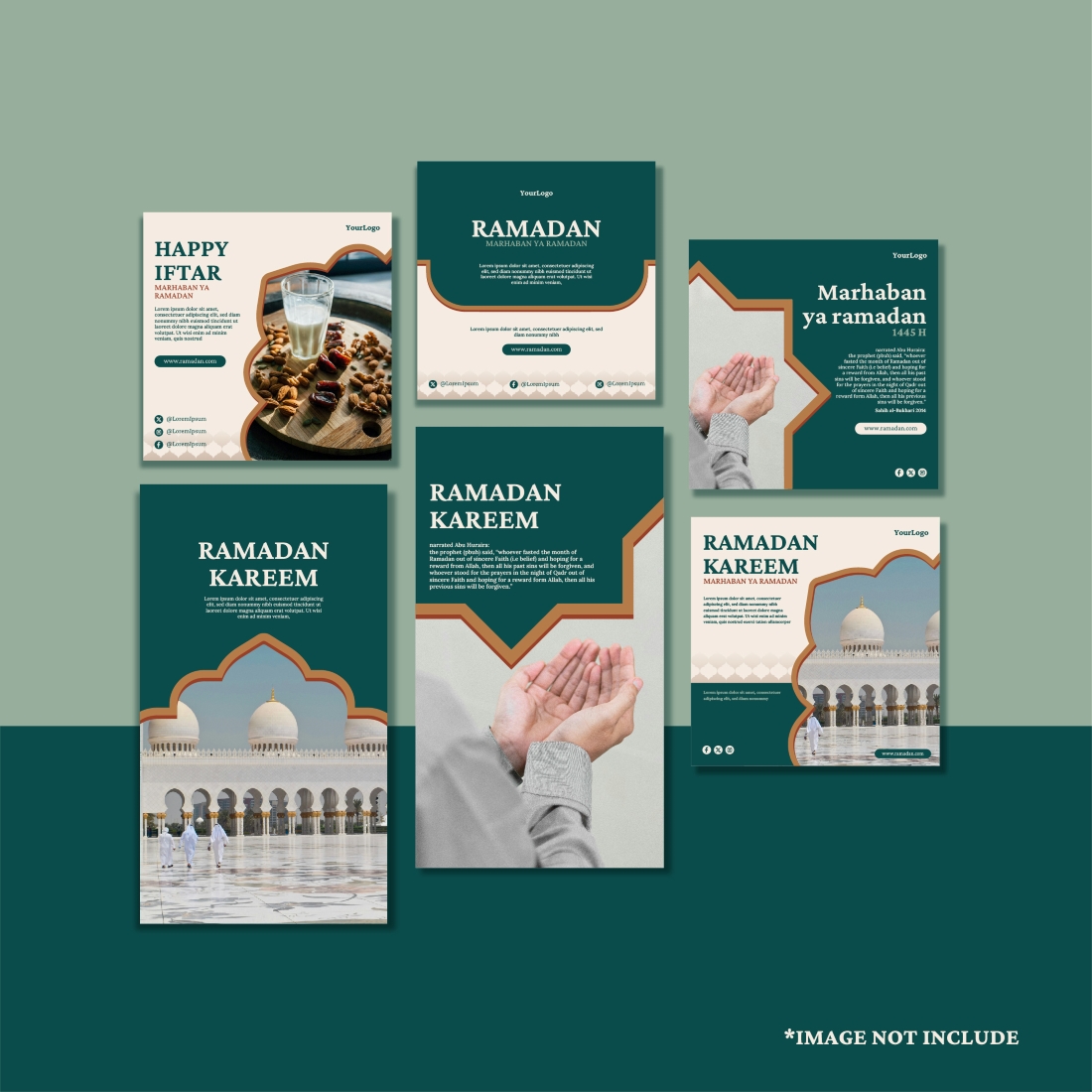 Ramadan Kareem Social Media Instagram template set, 4 Square + 2 story preview image.