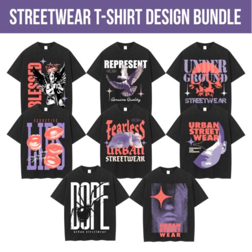 Streetwear t-shirt design bundle cover image.