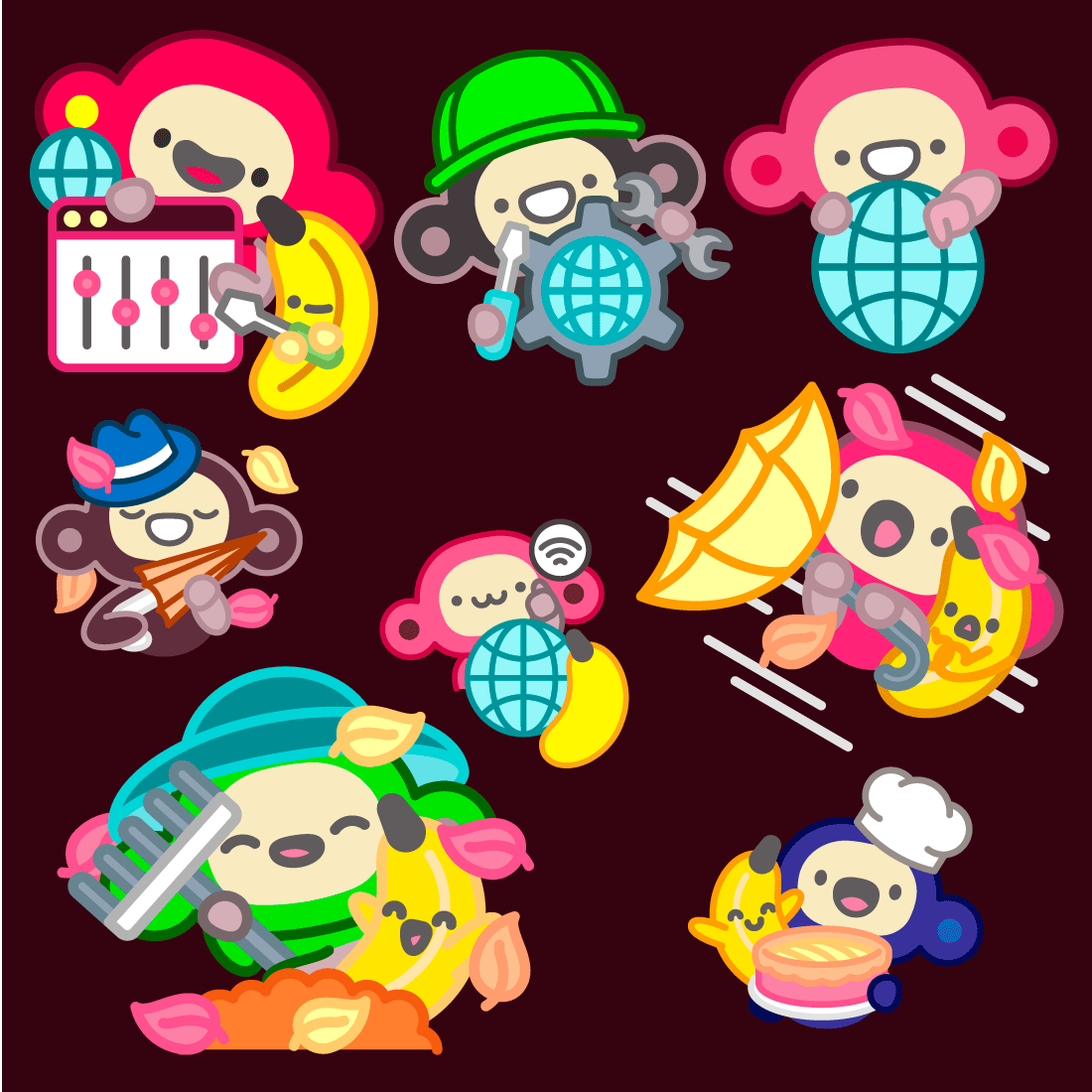 cute animal stickers t shirt design bundle preview image.