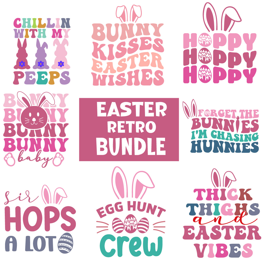 Happy Easter Svg,Png,Bunny Svg,Retro Easter Svg,Easter Quotes,Spring Svg,Easter Shirt Svg,Easter Gift Svg,Funny Easter Svg,Bunny Day, Egg for Kids,Cut Files,Retro Groovy cover image.