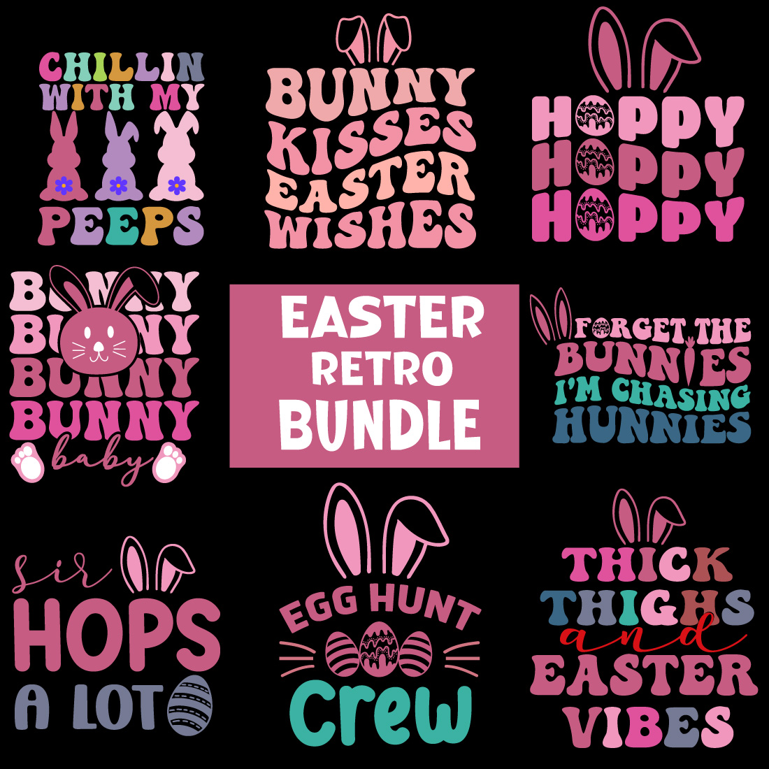 Happy Easter Svg,Png,Bunny Svg,Retro Easter Svg,Easter Quotes,Spring Svg,Easter Shirt Svg,Easter Gift Svg,Funny Easter Svg,Bunny Day, Egg for Kids,Cut Files,Retro Groovy preview image.