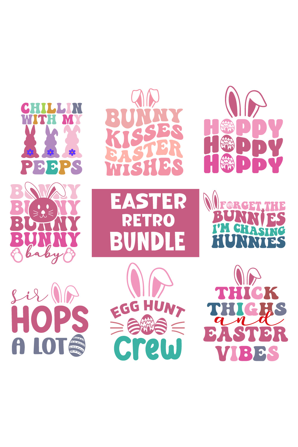 Happy Easter Svg,Png,Bunny Svg,Retro Easter Svg,Easter Quotes,Spring Svg,Easter Shirt Svg,Easter Gift Svg,Funny Easter Svg,Bunny Day, Egg for Kids,Cut Files,Retro Groovy pinterest preview image.